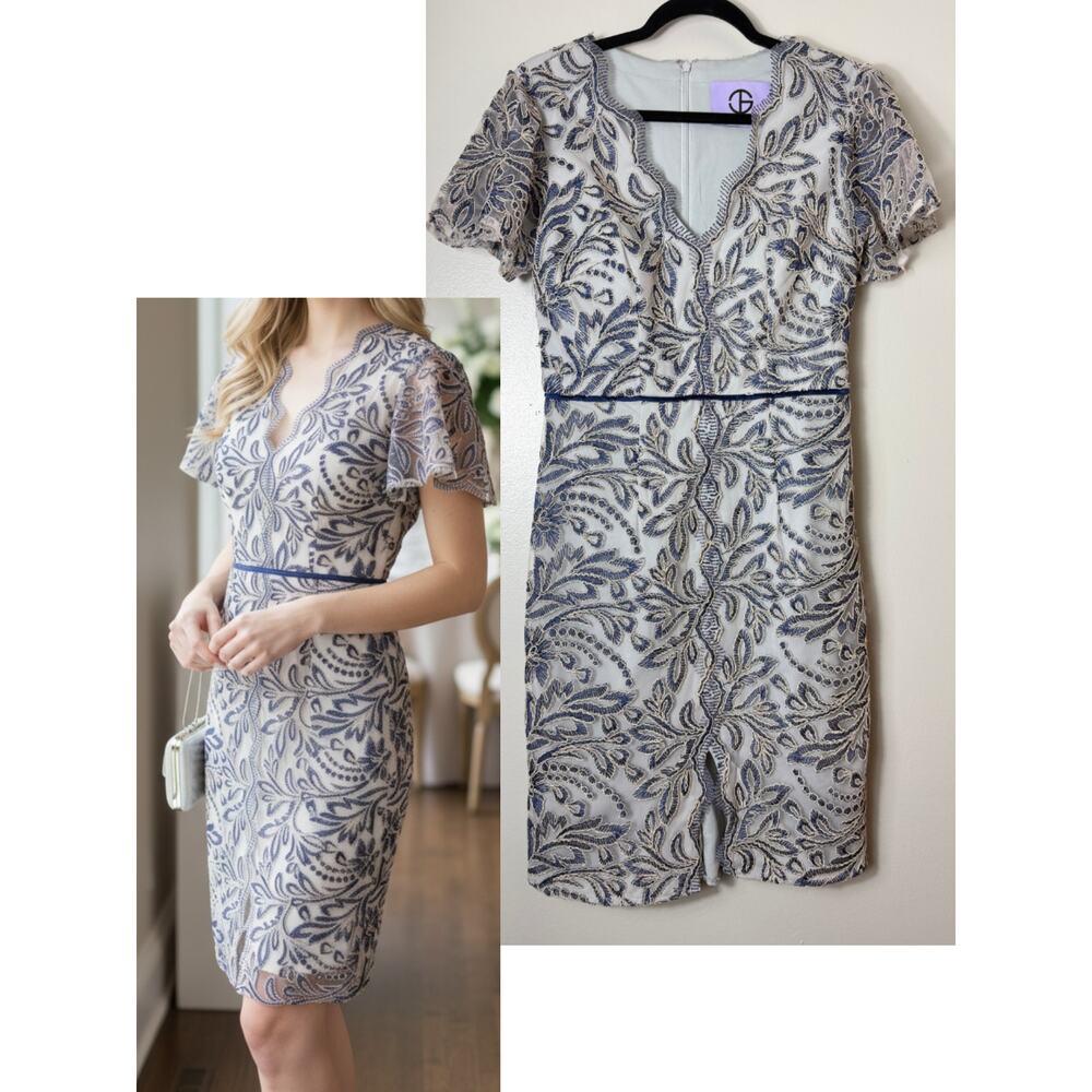 JS COLLECTIONS DRESS WEDDING GUEST EMBROIDERED SHORT COCKTAIL EYELASH FRINGE